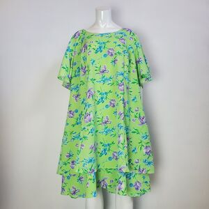 Vintage 80s Um & Company Plus Size Green Floral Dress